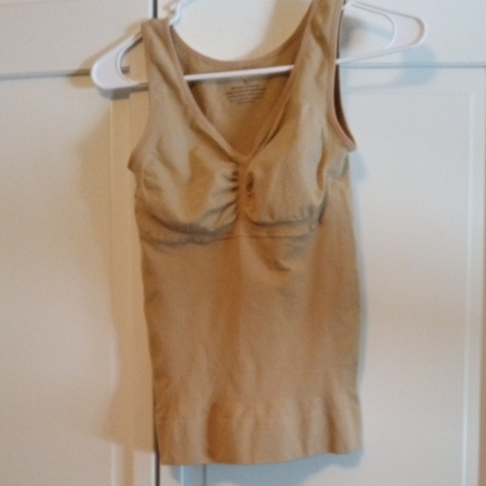 Tan Fitted Ruched Sleeveless Tank Top